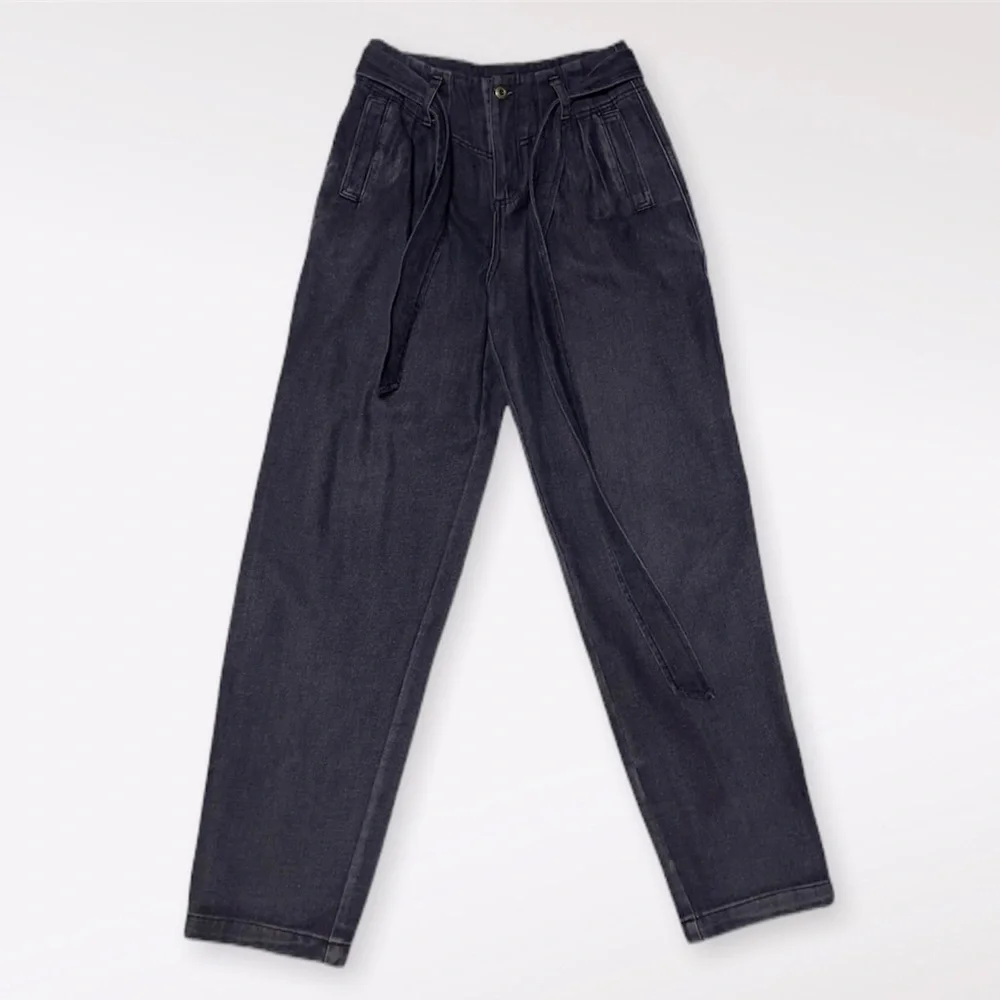 NWT VERY J Belted Bow Zip Button Relaxed fit Baggy Black Denim Jeans - Picture 3 of 7